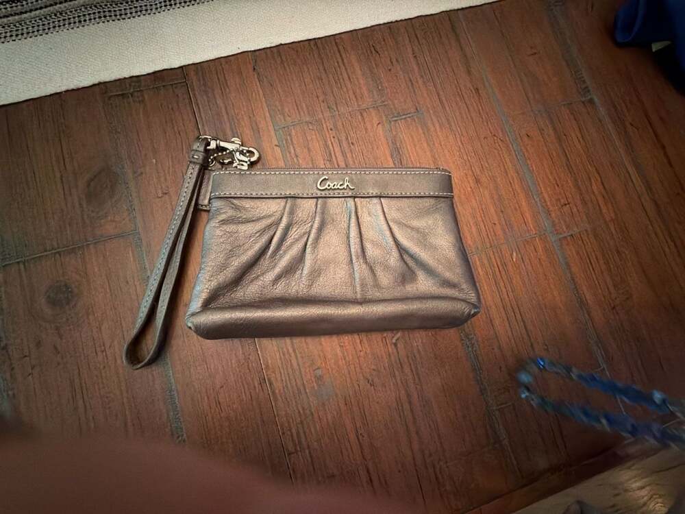 Coach Metallic Bronze Leather Wristlet Pouch